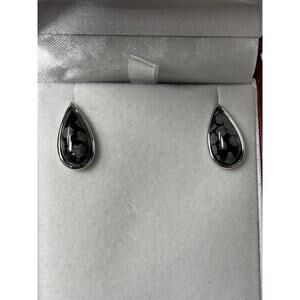 Bruning Sterling Silver Snowflake Obsidian Earrings NIB #52043